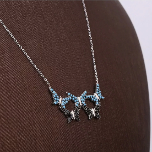 5 Sterling 🦋 butterflies of Turquoise & Onyx necklace - Picture 2 of 3